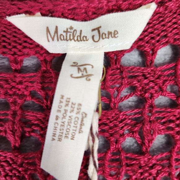Matilda Jane Cardigan Womens M Red Stitch In Time Open Knit Tie Front Boho NEW - Picture 8 of 11